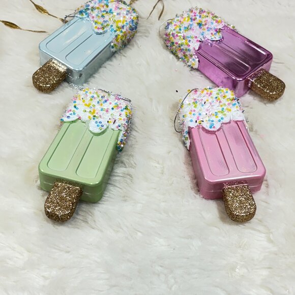 Set of 4 Pastel Plastic Popsicle with Sprinkles Ornaments Christmas Holiday - Picture 5 of 11